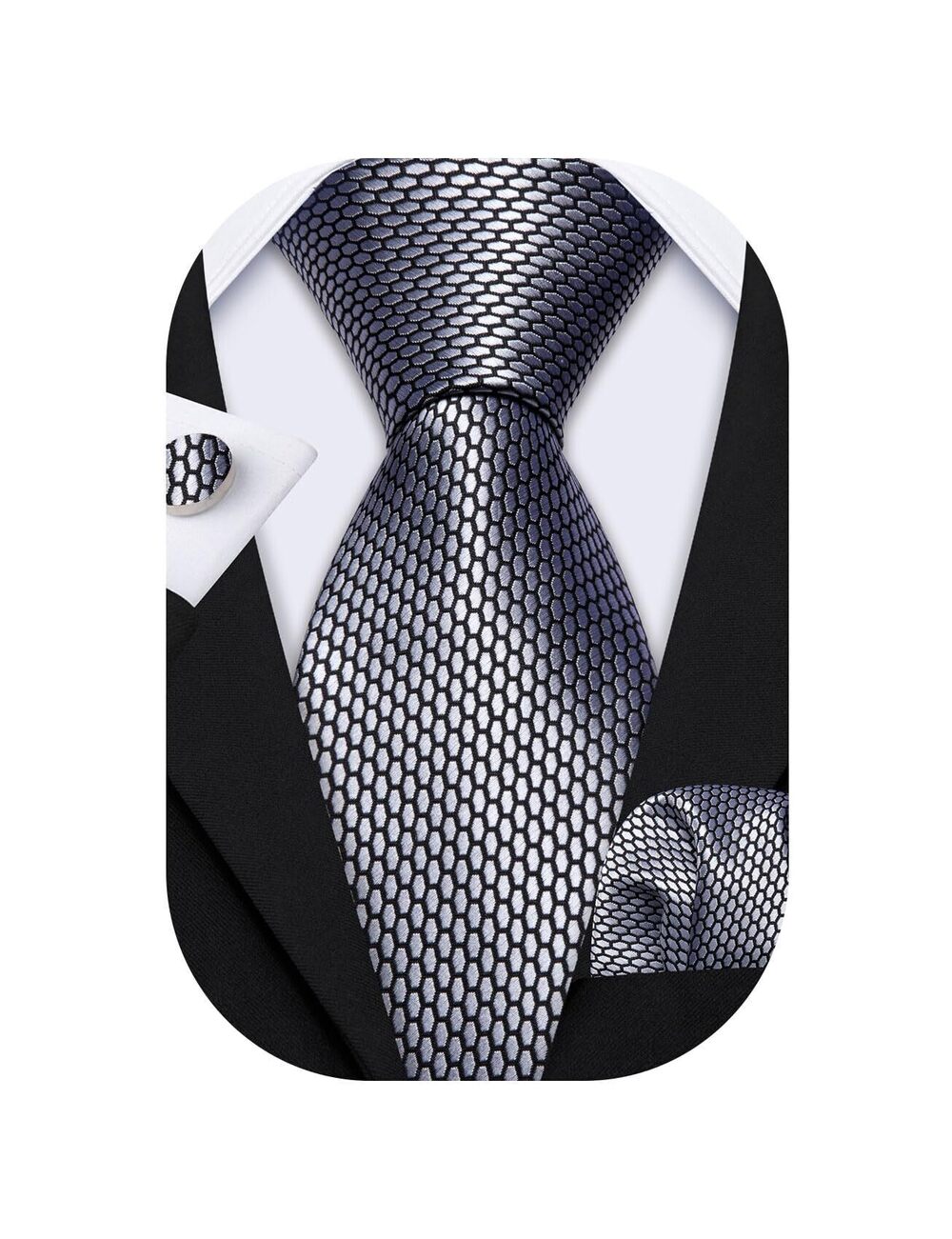9468 Designer Classic Ties Set Formal Pocket Square Cufflink Check Plaid